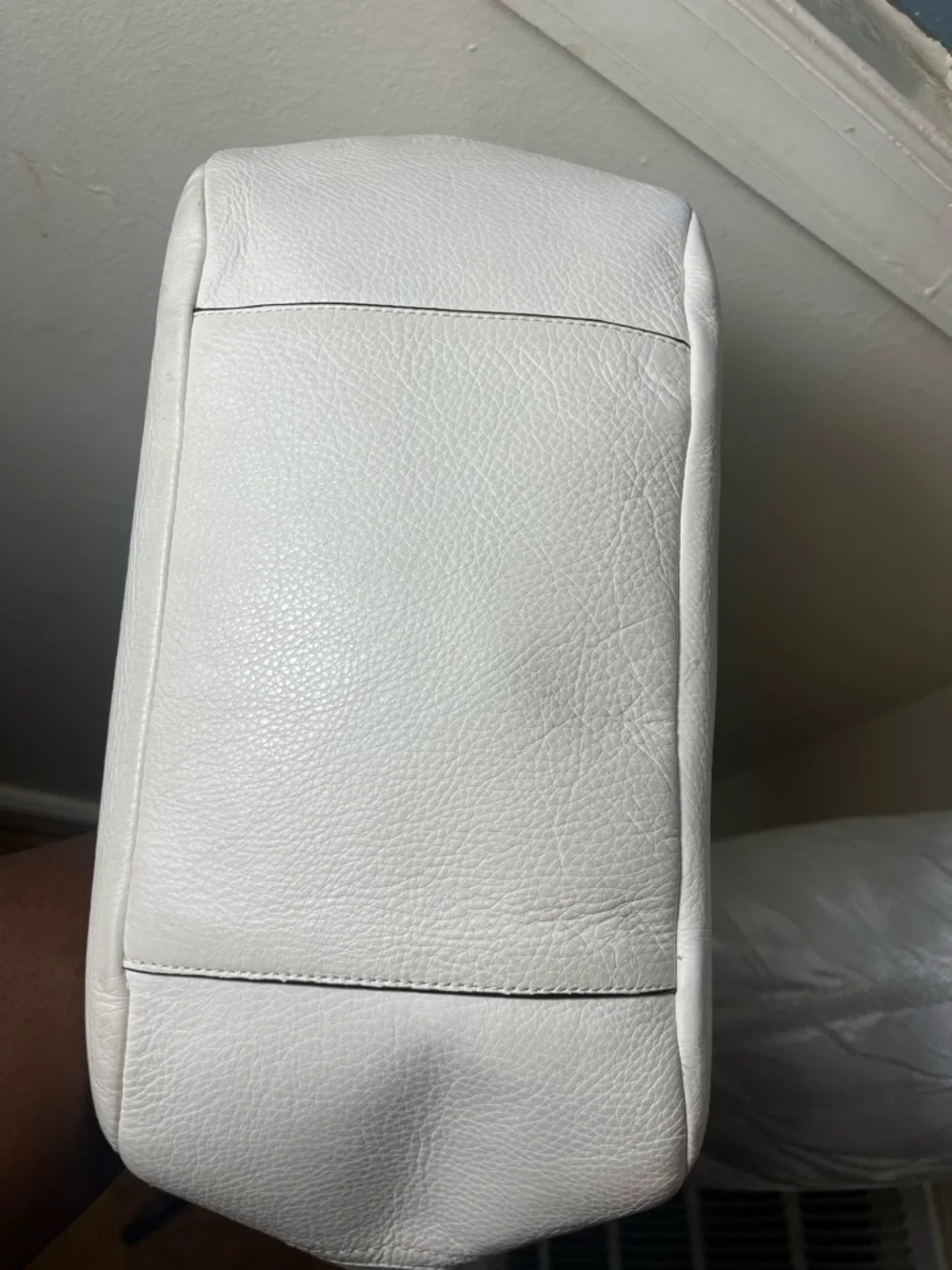 Coach White pebbled shoulder Leather Tote with Tan Accent Charm